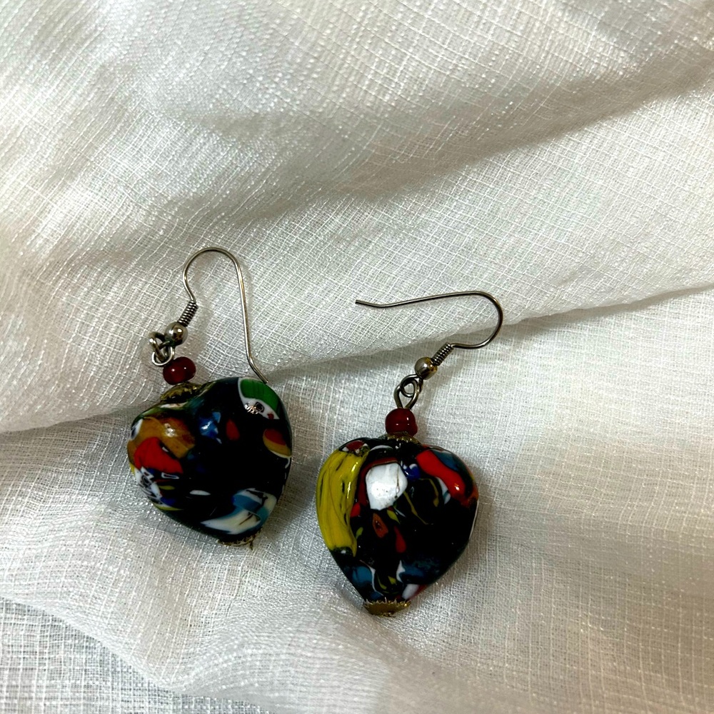 Vintage Murano Glass Heart Earrings